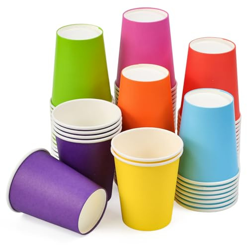 70 Gobelets Carton Colorés 250ml, Verres Jetables Carton - 7 Couleurs | Gobelets en Papier Jetables Biodégradables, Gobelet pour Café Thé Mariages Mariage Fête Vacances