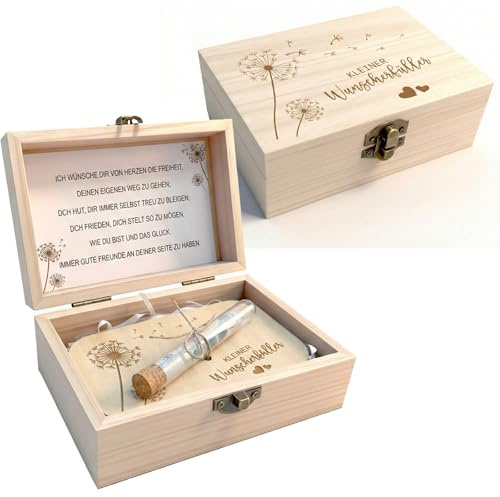 XineYuor 1 Set Wunscherfüller Geldgeschenk aus Holzbox mit Deko:Eukalyptusblättern Tauben Grußkarte Holzkarte Reagenzglas & Raffia Gras -Geldgeschenk Verpackung für Party Gäste (Wunscherfüller)