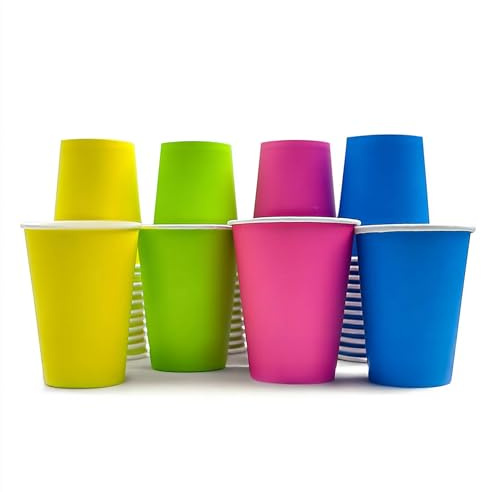 Nicoman Rainbow Paper Cups, 8oz & 12oz, Multicolor (Yellow, Green, Pink, Blue), Disposable Cups for Hot & Cold Drinks, Perfect for Parties and Events (Cups 8oz, Pack of 40)