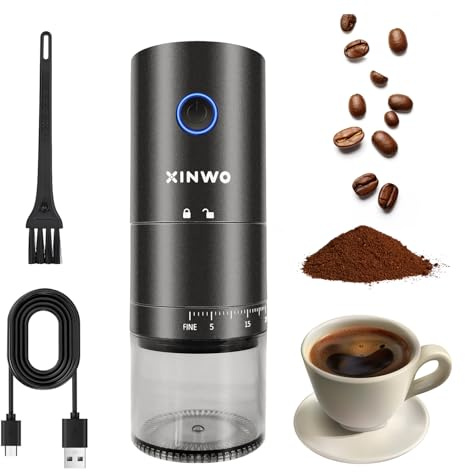 XINWO Abidjan | Molinillo Café Eléctrico de Muelas Cónicas - 38 Niveles | Compartimentos Separados | Muelas Cerámica | Recargable USB-C | 38 Niveles Molienda | Portátil | Diseñado en España