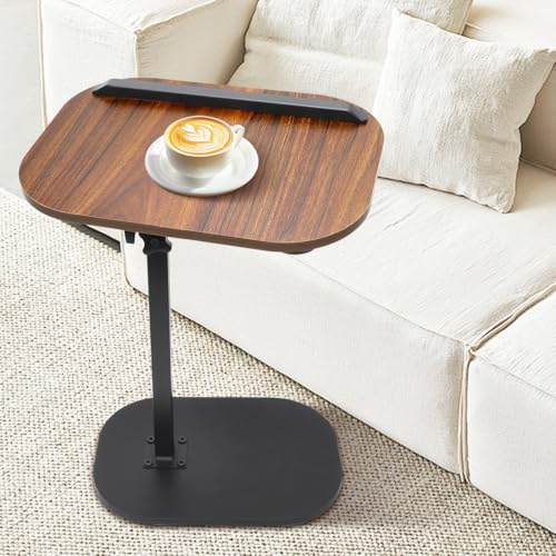 Beistelltisch C-Form, 360° Drehbarer Beistelltisch, Höhenverstellbar Sofatisch, Wohnzimmertisch Couchtisch Klein, Kaffeetisch Sofa Table Betttisch Laptoptisch für Schlafzimmer Wohnzimmer (Nussbaum)