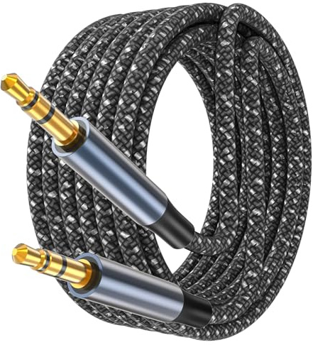 Cavo Audio Jack, Cavo Audio 3.5 mm Maschio a 3,5 mm Maschio 3m Nylon Intrecciato Hi-Fi con Connettori Placcati in Oro 24K, Compatibile con iPhone/Samsung/iPad/iPod/Casque/Smartphone/Amplificatore