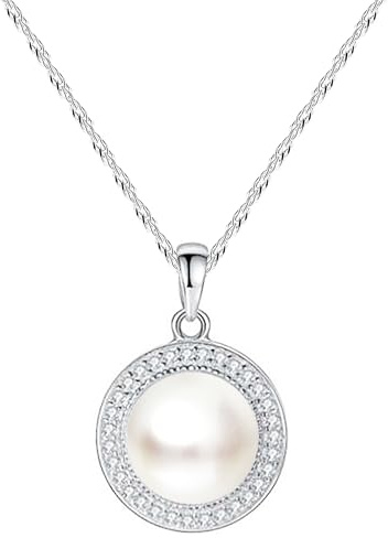 Löb 925 Silber Halskette Kette Zuchtperle Tropfen Anhänger Zirkonia Perlen Damen Silberkette echte Süßwasserperle Tropfenanhänger Glitzer Brautschmuck