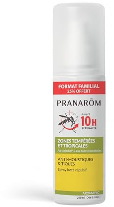 Pranarôm Aromapic Spray Lacté Répulsif Anti-Moustiques Bio 200 ml | Protection jusqu'à 10h contre moustiques et tiques. Adapté dès 6 mois et femmes enceintes.