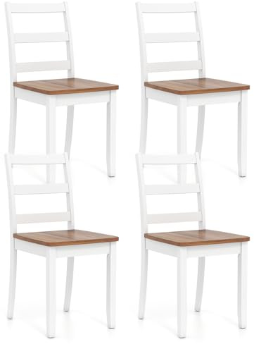 COSTWAY Lot de 2 Chaises de Salle à Manger en Bois avec Pieds en Bois de Caoutchouc, Dossier Courbé Haut, Chaises de Cuisine sans Accoudoirs, Chaises d'Appoint Rustiques pour Maison, Restaurant (4)