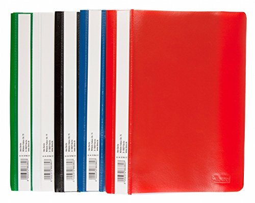 Idena 307863 - Schnellhefter A5, aus Kunststoff, 30 Stück, 5 Farben, 6 x blau/weiß/gelb/grün/rot (DIN A5 | 30 Stück, sortiert)