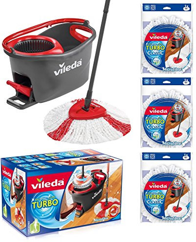Vileda Turbo EasyWring & Clean Complete Set, Mop with Bucket and Power Spinner Plus Three Spare Bags Turbo Classic TOP Price