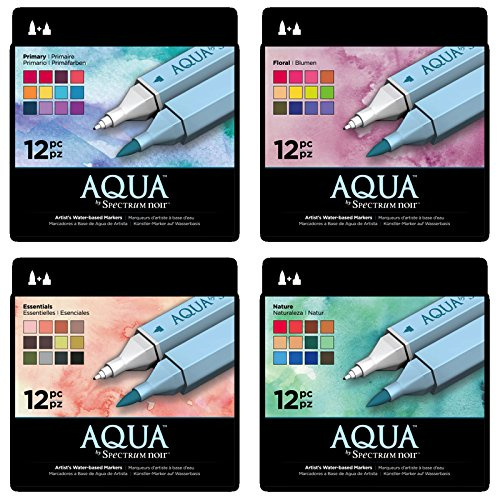 Spectrum Noir Aqua Water Based Marker Art Craft Marker Pens - All 4 x 12 Packs