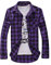 Letuwj - Camicia da uomo a quadri a maniche lunghe Viola M