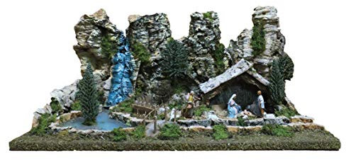 Bertoni Miniatur-Landschaft mit Hellen Fluss und Krippe, Holz, Mehrfarbig, 56 x 36 x 25 cm