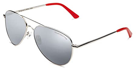 CLANDESTINE - Gafas de Sol Unisex - Modelo Pilot - Color Plateado y Rojo - Cristales de Nylon de Color Gris con Filtro HD - Protección UV 400-144 x 51 mm
