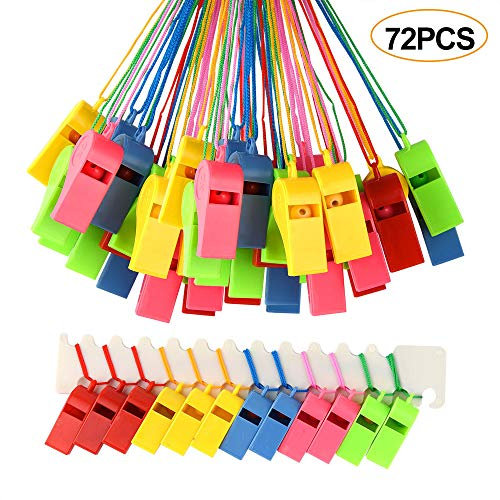 FEPITO 72 Pcs Bunte Plastikpfeifen, Coach Whistle mit Lanyards für Sportveranstaltungen, Hundetraining