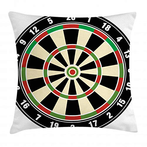 ABAKUHAUS Sport Kissenbezug, Dart Board Lifestyle, Digitaldruck Wasser Resistent Farbfest mit Reißverluß und Waschbarer Kissenhülle, 40 x 40 cm, Grün Schwarz