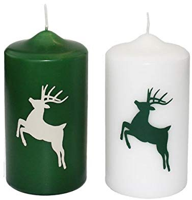 Hirsch Kerzen Hirschkerzen Dunkelgrün 150 x 80 mm (2er Set), Adventskerzen, Hirschdeko, Design