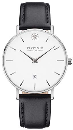 Kistanio Moyen Flache Damenuhr mit Lederband Saphirglas 38 MM Durchmesser Edelstahl Datum Verschiedene Variationen