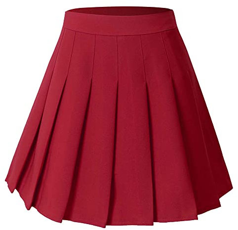 Hoerev Femmes Filles Courte Haute Taille plissé Skieur Jupe école de Tennis,Rouge,EU 34,S