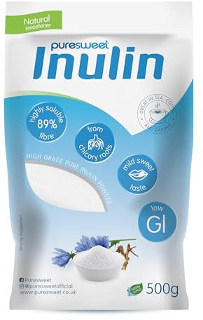 Puresweet® Premium Inulin Prebiotic Fibre Powder 500g - Chicory Root, 100% Pure Inulin, Highly Soluble, Made in The EU, Fructo Oligosaccharide (FOS), Gluten Free, Vegan.