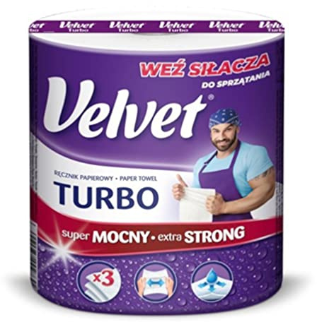 VELVET Turbo Cellulose Towel Roll/for Home/Kitchen/Bathroom/Office/Cleaning/3-Ply/Efficient/Absorbent/340 Sheets/White