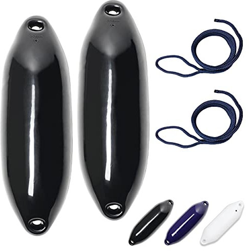 HonuNautic 2er Set Fender incl. Fenderleinen | U-Serie | Farbe: Schwarz | Größe: Ø 16 x L 56 cm | Boot & Yacht Stegfender, Langfender