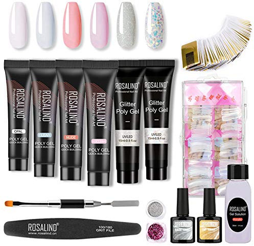 JewelryWe Poly Nail Gel Kit Professional Nail Extension Gel Nail Enhancement Kit All-in-One Nail Technician French Kit Clear With Slip Solution