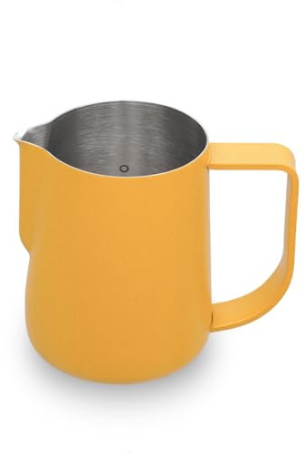 watchget Milk Frothing Pitcher 250ml/8oz, Stainless Steel Espresso Steaming Jug, Cappuccino Latte Art, Coffee Machine Accessories Barista Steam Frother Pitcher, Yellow