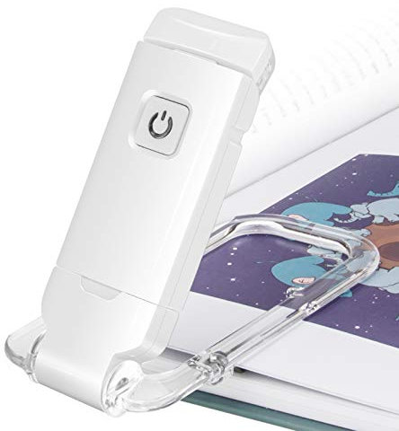 HONWELL LED Clip Leselampe Buch Klemm, Leselampen für Bücher im Bett, weiches Augenpflegelicht, USB wiederaufladbar Nachtlicht, 2 Helligkeit einstellbar für Augenschutz, weiß