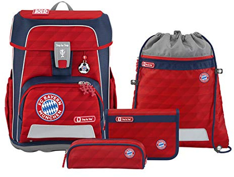 Step by Step Schulranzen-Set Cloud FC Bayern “Mia san Mia”, 5-teilig, rot, ergonomisch mit Reflektoren, höhenverstellbar mit Hüft- und Brustgurt, für Jungen und Mädchen ab der 1. Klasse, 19 Liter