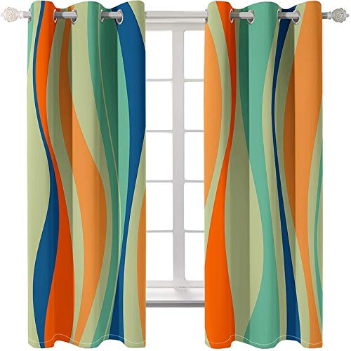 AMDXD 2 Panels Polyester Curtains, Curtain for Living Room Blackout Geometric Irregular Stripe Drapes, Machine Washable, Orange Green Blue, 84 W x 72 L Inches
