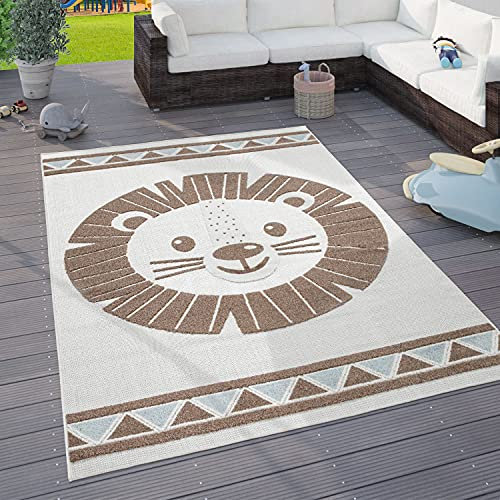 Paco Home Kinderteppich Kinderzimmer Outdoorteppich Spielteppich Tiermotive Modern 3D, Grösse:140x200 cm, Farbe:Beige