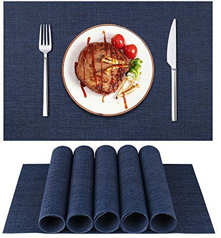LIFEWAER Tovagliette Colazione Plastica Set di 4 Tovagliette Americane Lavabili Tovagliette Personalizzate Sottopiatti Pranzo per Tavolo da Cucina,S01 Blu Navy