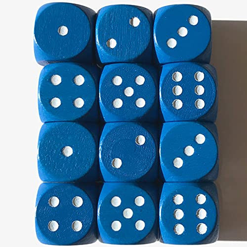 Spieltz 12 Bunte Würfel aus Holz für Brettspiele, 16 mm, blau, W6 / D6, Made in Germany/produziert in Deutschland (12 Würfel, Blau mit weißen Augen)