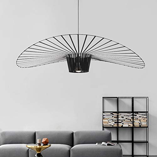 Vertigo Hängeleuchten Vintage Living Room Chandelier Lamp , Fiberglass/Polyurethane Hat Lights (2m Verstellbare Lichthöhe) E27 Pendelleuchte Für Restaurantschirm Black 80cm