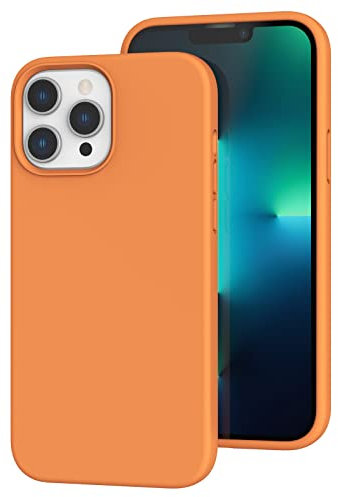 K TOMOTO Compatible avec iPhone 13 Pro, protection contre les chutes, anti-traces de doigts, coque de téléphone en silicone liquide antichoc avec doublure en microfibre pour iPhone 13 Pro 6,1, Orange
