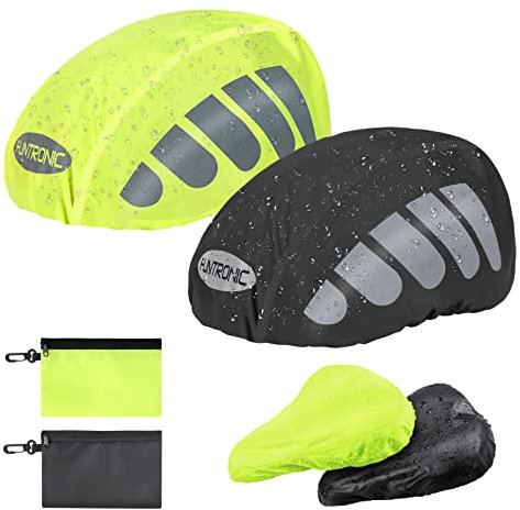 flintronic 4 Stück Helmüberzug Regenhülle Helmschutz, Helmregenüberzug Wasserdichter,Helmet Raincover,Fahrradhelm Refleksstreifen Reflektoren,Helm Regenschutz Universalgröße für Herren Damen Kinder