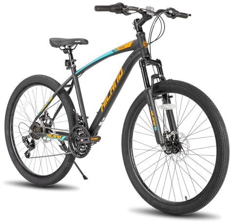 Hiland 26 Inch Mountain Bike, 21 Speed MTB Bicycle with High Carbon Steel Frame, Suspension Fork, Dual-Disc Brake, for Adult youth, Men Womens Bikes orange black