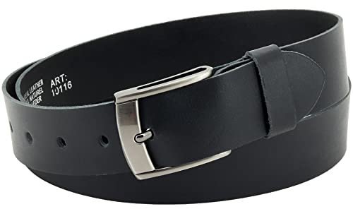 Vascavi Ledergürtel, 4 cm breit, Echtes Leder, Unisex Gürtel für Damen und Herren, MADE IN GERMANY, AM531-SL-Schwarz-125