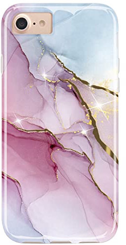 JIAXIUFEN Handyhülle iPhone SE 2022/2020, iPhone 7 8 Hülle TPU Silikon Weiche Schlank Schutzhülle Handytasche Gummi Dünn Flexibel Case Handy Hülle für iPhone 6 6S 7 8 - Marmor Purple Blue
