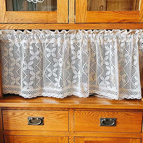 Lsimeru Rustikal Scheibengardine Bistro Häkeloptik Schmetterling Kurzvorhange Landhausstil Vintage Bistrogardinen Häkelspitze Gewebte Küchenvorhänge für Cafe Küche 1 Stück,120x45cm