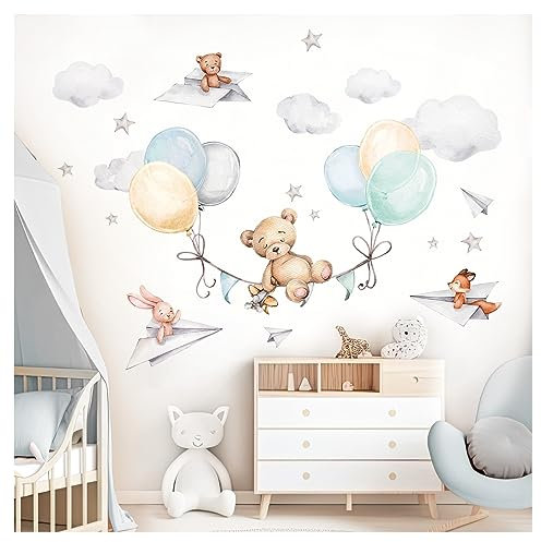 Little Deco Wandsticker Bär mit Luftballons Wandtattoo für Babyzimmer Tiere Kinderzimmer Wandaufkleber selbstklebend Deko DL847-4