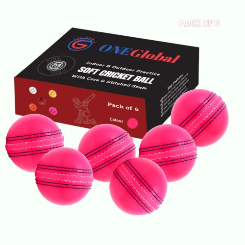 ONEGlobal Soft & Safe Practice Cricket Ball | Weicher & Sicherer Gummi-Cricketball zum Üben | Mit Echter Naht & Kern für Hüpfen & Schwingen | Ideal für Selbstvertrauen & Streichhölzer (6-Rose)