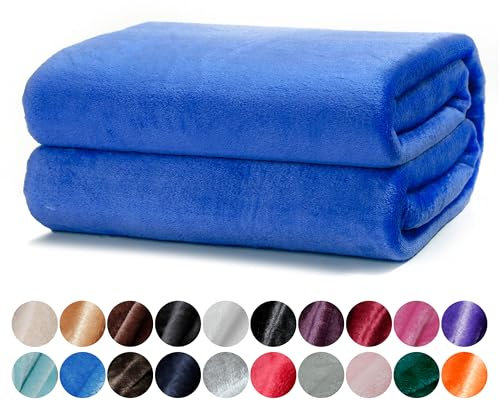 DALINA Textil - Manta para Sofá 160x220cm - Manta Cama 90, Sobrecama - Manta Terciopelo Ligera para Sofá, Cama, Viaje, Sala de Estar (Azul ELÉCTICO)