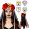 DPKOW Tag Der Toten Haarreif und Schleier Totenkopf Gesicht Tattoos Dia De Los Muertos Haarreif la Catrina Kostüm Mexikanisches Totenfest Kopfschmuck Halloween Tag Der Toten Kostüm Accessoires Damen