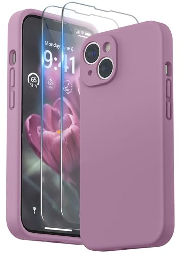 SURPHY Cover per iPhone 14 Plus 6.7''con Vetro Temperato, Custodia in Silicone per iPhone 14 Plus Antiurto Case con Protezione per Ogni Lente per iPhone 14 Plus 2022, Viola lilla