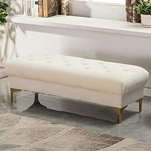 CJGKDJS Gepolsterte Lagerbank Mit Goldenen Beinen, Ende Der Bettbank Für Schlafzimmer Eingang Waschtisch Wohnzimmer, Samt Stauraum, Beige, 80X45X45Cm