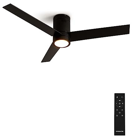 CREATE / WINDMINIMAL/Deckenventilator Schwarz mit Beleuchtung und Fernbedienung/Leise, Timer, DC-Motor, 40W, Ø132 cm, 6 Geschwindigkeiten, Sommer-Winterbetrieb