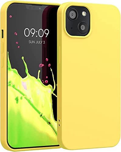 Captor Cover Custodia Colorata in Silicone Liquido per Apple iPhone 14 6.1 Protezione Alta Qualità Bordo Rialzato per Schermo e Fotocamera Sottile Morbida con Microfibra Interna (Giallo)