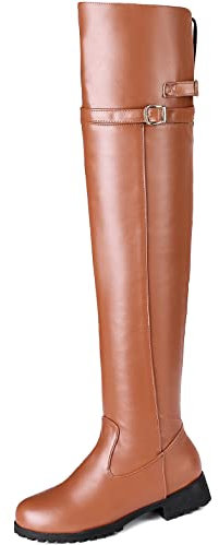 Stivale da donna piatto casual sopra il ginocchio da sera, elegante stivaletto, EU38-UK5-marrone