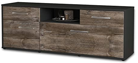 Lqliving TV-Board Lowboard Anita, Korpus in anthrazit matt, Front im Holz-Design Treibholz (136x49x35cm), mit Metall Griffen, Made in Germany