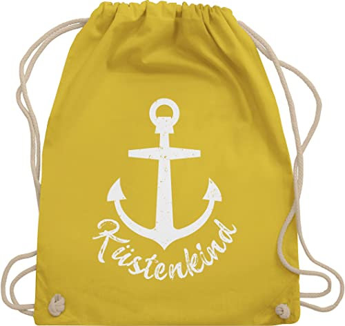 Turnbeutel Rucksack - Sprüche Statement - Küstenkind mit Anker - weiß - Unisize - Gelb - beutel kinder turnen tasche sporttasche stoffrucksack stoffbeutel kordelzug kordel baumwolle stoff
