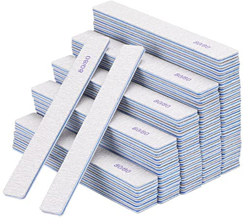50 limas de uñas acrílicas de grano 80/80, limas de esmeril, herramientas profesionales de arte de uñas para el hogar, salón, fuerte, doble cara